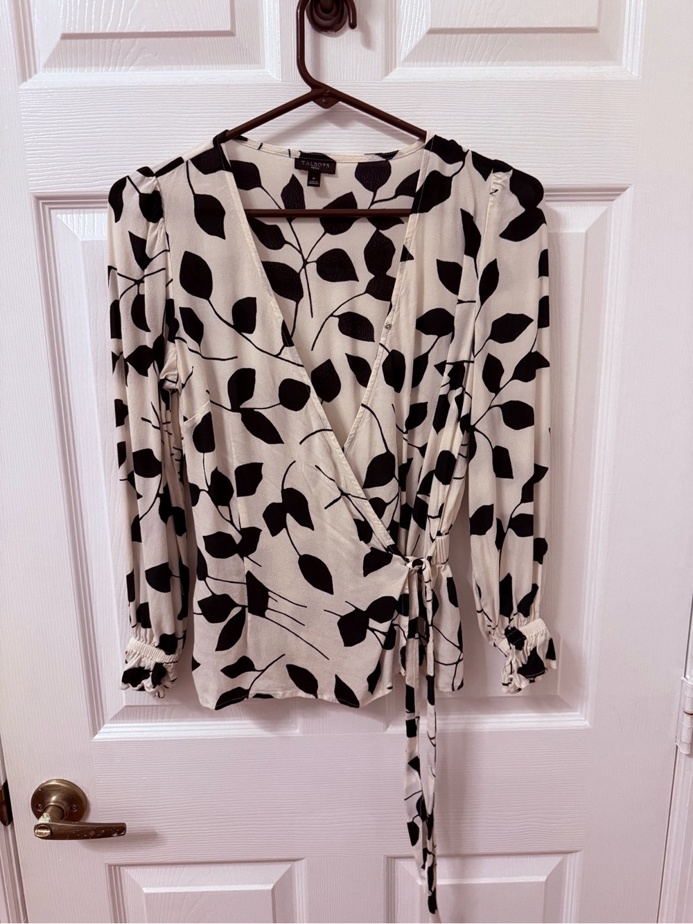 Wrap Blouse with Black Leaf Print - Talbots